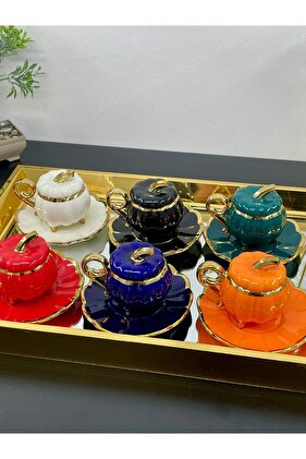 طقم فناجين قهوة على شكل قرع مطلي بالذهب من البورسلين مكون من 6 أشخاص مع غطاء 100 مل