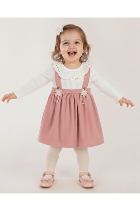 Baby Girl Lace Collar Corded Texture Seasonal Salopet Dress, Birthday and Special Occasion Dress