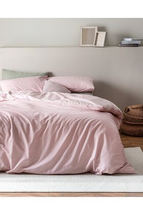 Odette Bettwäsche-Set, Kingsize, 100 % Baumwolle, Ranforce-Druck, Puder