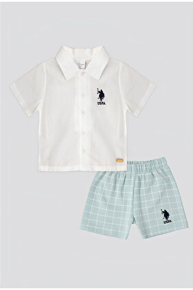 يو اس بولو اسنبدلة مزدوجة من القماش المنسوج للأطفال الرضع باللون الكريمي USB1850