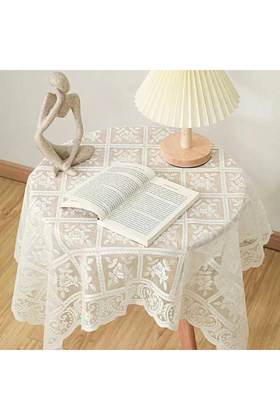 60x60cm Beige Antique Embroidered Lace Tablecloth - Solid Color Elegant Flower Cutting Process Polye