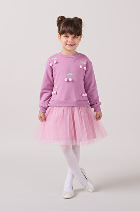 فستان بناتي من التول مع تفاصيل الكرز