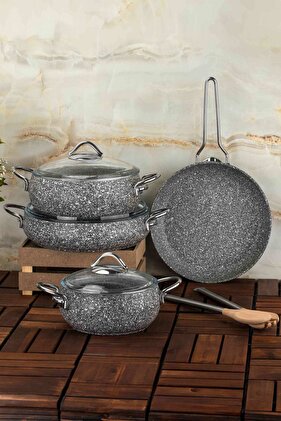 طقم أواني طهي لونا جرانيت 7 قطع رمادي اللون