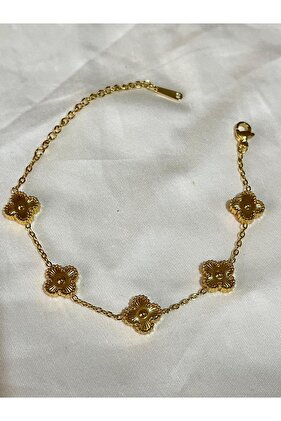 Five Clover Eldemir Jeweler Model Gold Bracelet with 17 cm Extension