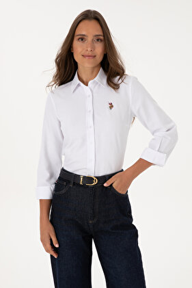 Women's White Long Sleeve Basic Shirt 50308043-Vr013