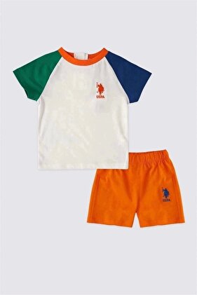 طقم تي شيرت بأكمام قصيرة للأطفال الأولاد مكون من قطعتين - كريمي