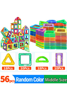 مكعبات بناء مغناطيسية متوسطة الحجم، 56 قطعة، ألعاب مغناطيسية DIY، ألعاب STEM متوسطة الحجم، ألعاب بناء