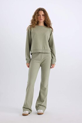 Flexible Waisted Plain Crew Neck 2-Piece Set - E3841Axns