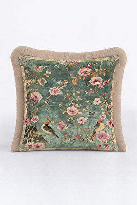 Розкішна подушка з квітковим мотивом і бахромою - Vintage зелена пудра Рустикальна подушка з бахромою
