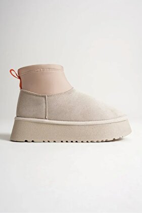 Női csizma bézs velúr sztreccs – gyapjú belső, vastag talpú, meleg, Heribo