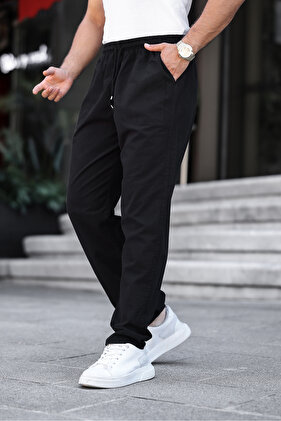 Muške pantalone, letnje, od mešavine platna, crne boje, muške pantalone