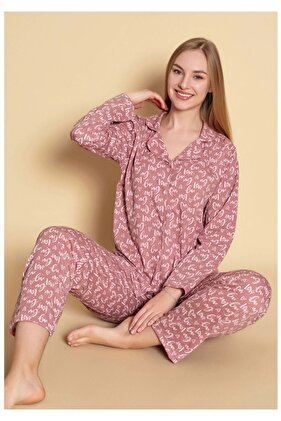 طقم بيجامة نسائية قطنية مع قميص