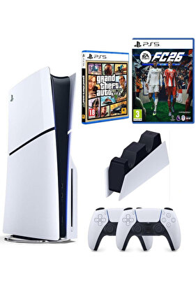Playstation 5 Slim +2.kol Dualsense +Şarj istasyonu +PS5 FC26 + GTA V