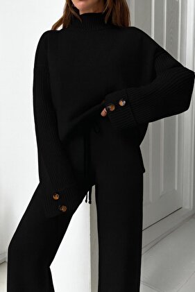 ÚJ SZEZON Álló galléros gombos részletekkel ellátott, túlméretezett pulóver-nadrág kötöttáru alsó felső szett 0034