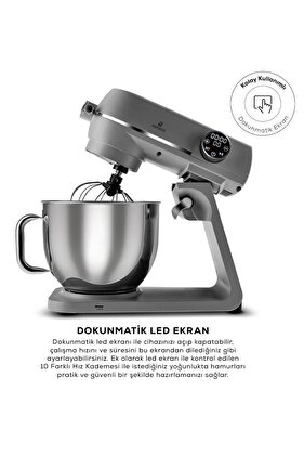 Multichef Artisan Digital Ekran 7 Litre Döküm Stand Mikser Antrasit 1800w