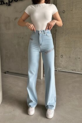 Жіночі широкі штани з високою талією Palazzo B. Сині джинси