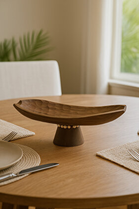 وعاء زخرفي خشبي من خشب الجوز - قطعة فنية مركزية حديثة