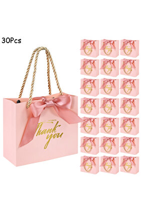 14x12x6 سم 30 قطعة 20/30/50 قطعة أكياس هدايا شكر أكياس حفلات ورقية قابلة لإعادة الاستخدام مع مقابض ضلع فيونكة ذهبية