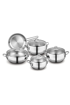 طقم أواني طهي تومبيك ستيل، ٩ قطع. السعة: ١٦×٩ سم، ٢٠×١٠ سم، ٢٤×١٢ سم، ٢٤×٨ سم، ٢٤×٥ سم. / A1800