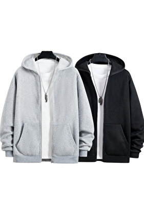 Чоловічий чорно-сірий худі з капюшоном і блискавкою, набір з 2 штук