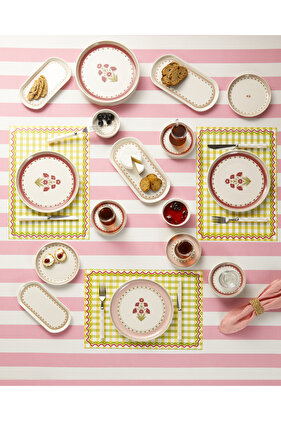 طقم إفطار سيراميك وردي لـ 6 أشخاص - 32 قطعة