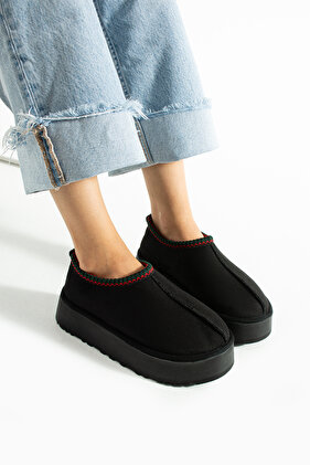 Fekete velúr gyapjú belső vastag talpú félcsizma