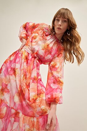 فستان كريستال شيفون فوشيا 31023