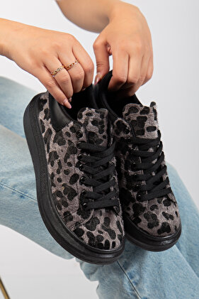 Alkalmi sportcipők Női tornacipők Fűzős Leopárd fekete-fehér-barna