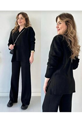 Women's Knitwear Set Polo Neck Sweater and Trousers