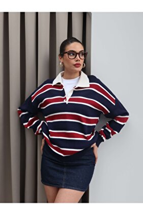 Polo svetr s proužkovaným úpletem