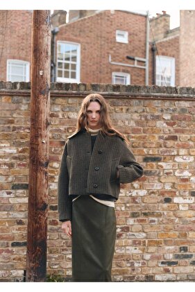 Kazayağı desenli yün ceket