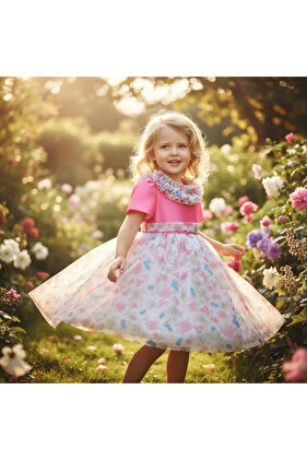 فستان حفلات للأطفال مزين بالكشكشة