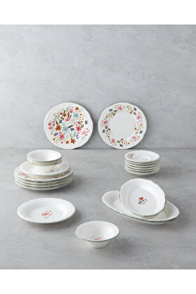 طقم إفطار بورسلين نباتي مكون من 20 قطعة - ملون لـ 6 أشخاص