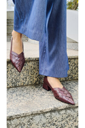 Peyton Burgundy Pointed Toe Women's Low Heel Shoes