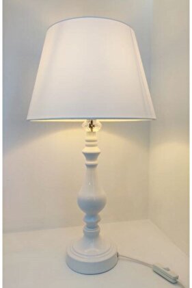 مصباح طاولة عاكس الضوء ذو الساق العالية المعدنية الكلاسيكية باللون الأبيض الريفي مقاس 30 بوصة