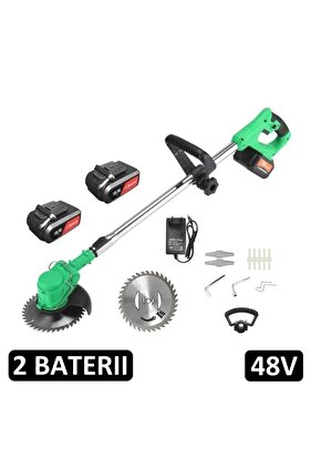 800W Ергономичен електрически храсторез - 2 броя 48V батерии, 4000 mAh, 18000 RPM, Тример за трева