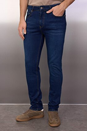 Stretch Fabric Navy Blue Džíny Regular Fit - TMNAW23JE00036