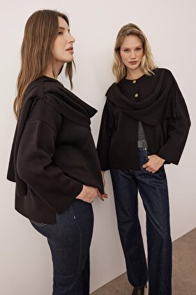 Body Unselective Black Super Oversized /Wide Fit Shawl Detailed Knitwear Poncho Twoaw26Kz00160