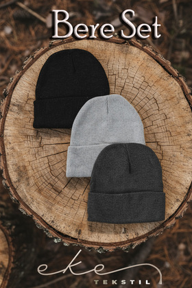 Unisex skládaný 3dílný baretový set antracit, šedá, světle šedá