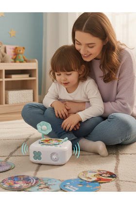 Eğitici Sesli Masalcı Plak Çalar & 25 Masal Plağı ve 5 Kayıt Plağı