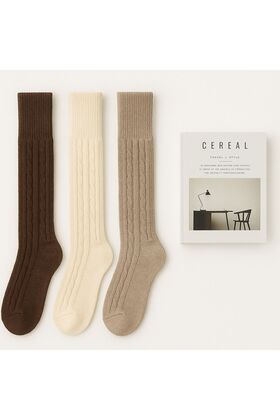 3' DVOJITÝ RAŽENÝ VZOR PONOŽKY POD KOLENA PREMIUM ZIMNÍ VLNĚNÉ PONOŽKY POD KOLENA