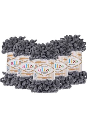 عبوة من 5 خيوط حياكة يدوية منتفخة رمادية داكنة 87 - 100 جرام، 9 أمتار، خيوط حياكة يدوية