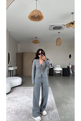 Sötétszürke Thessaloniki kötöttáru ZR modell Kardigán nadrág szett