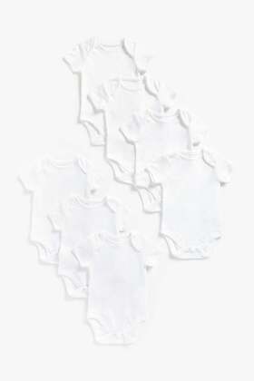 White Short-Sleeved Bodysuits - 7 Pack