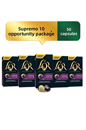 Supremo Intensity 10 Nespresso Compatible Capsule Coffee Opportunity Package 10 Pieces X 5 Packs