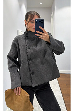 سترة بتفاصيل خياطة من الأنترازيت - 85165