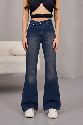 جينز نسائي عالي الخصر من الليكرا واسع الساق