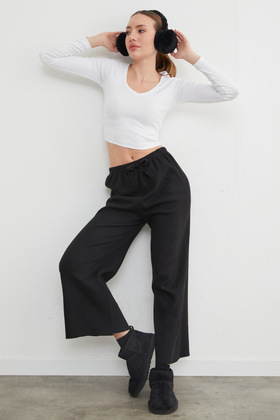 بنطلون أساسي مضلع بخصر مطاطي