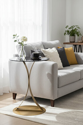 طاولة خدمة زجاجية ذهبية مع قاعدة من الحديد الذهبي