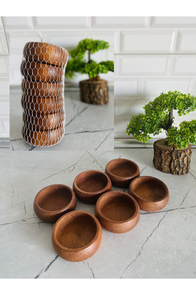 وعاء خشبي دائري بقطر 9 سم مكون من 6 قطع للوجبات الخفيفة